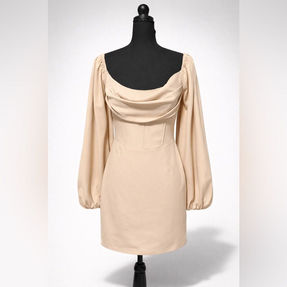 Princess Polly Beige Cowl Neck Mini Dress Size 6